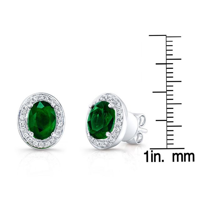 Emerald Oval And Diamond Earrings In 14k White Gold (8x6mm)