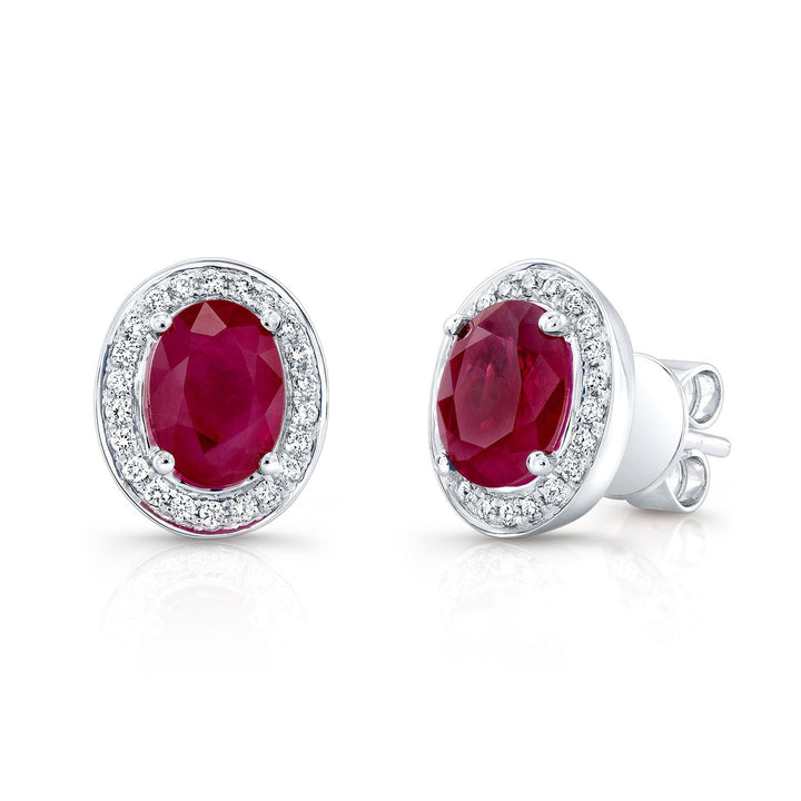 Ruby Oval Stud Earrings in 14K White Gold | RockHer