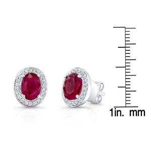 Ruby Oval Stud Earrings in 14K White Gold – scale reference | RockHer