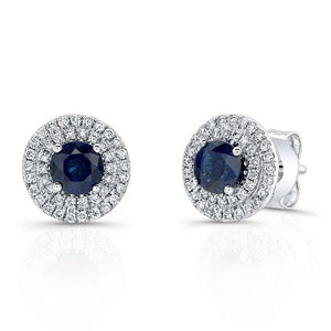Sapphire And Diamond Double Halo Earrings In 14k White Gold (1/4 Ctw) | RockHer