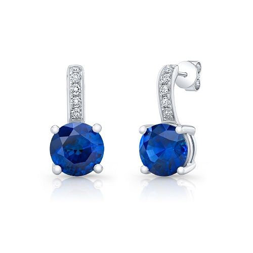 Sapphire And Diamond Round Drop Earrings In 18k White Gold (6mm)