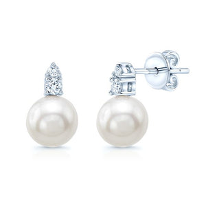 Pearl And Diamond Drop Earrings in 14K White Gold | RockHer
