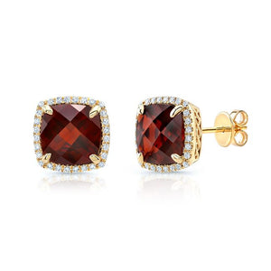 Garnet Cushion Stud Earrings in 14K Yellow Gold | RockHer