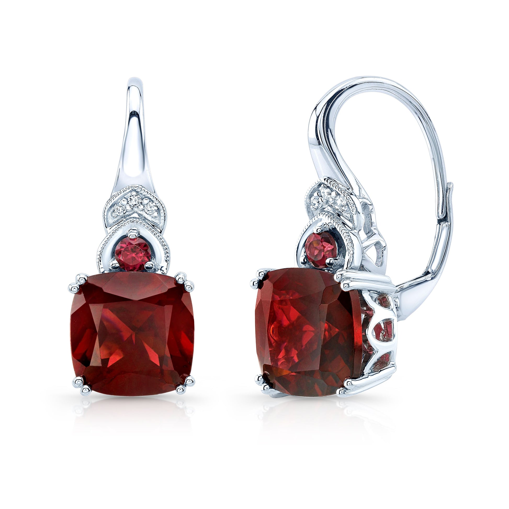 Garnet and diamond earrings white gold Clearance