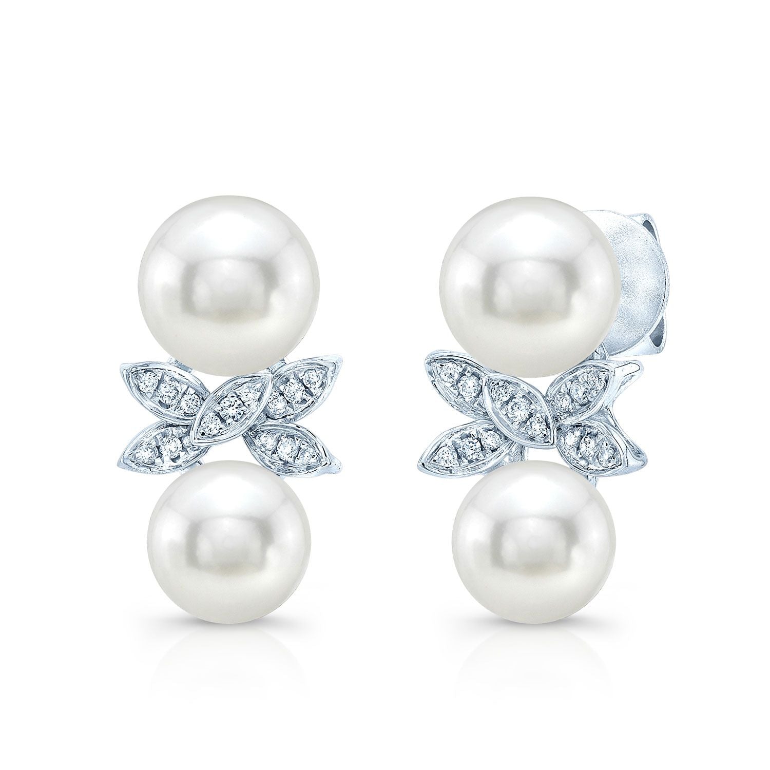Fresh Water Pearl And Diamond Butterfly Earring In 14k White Gold