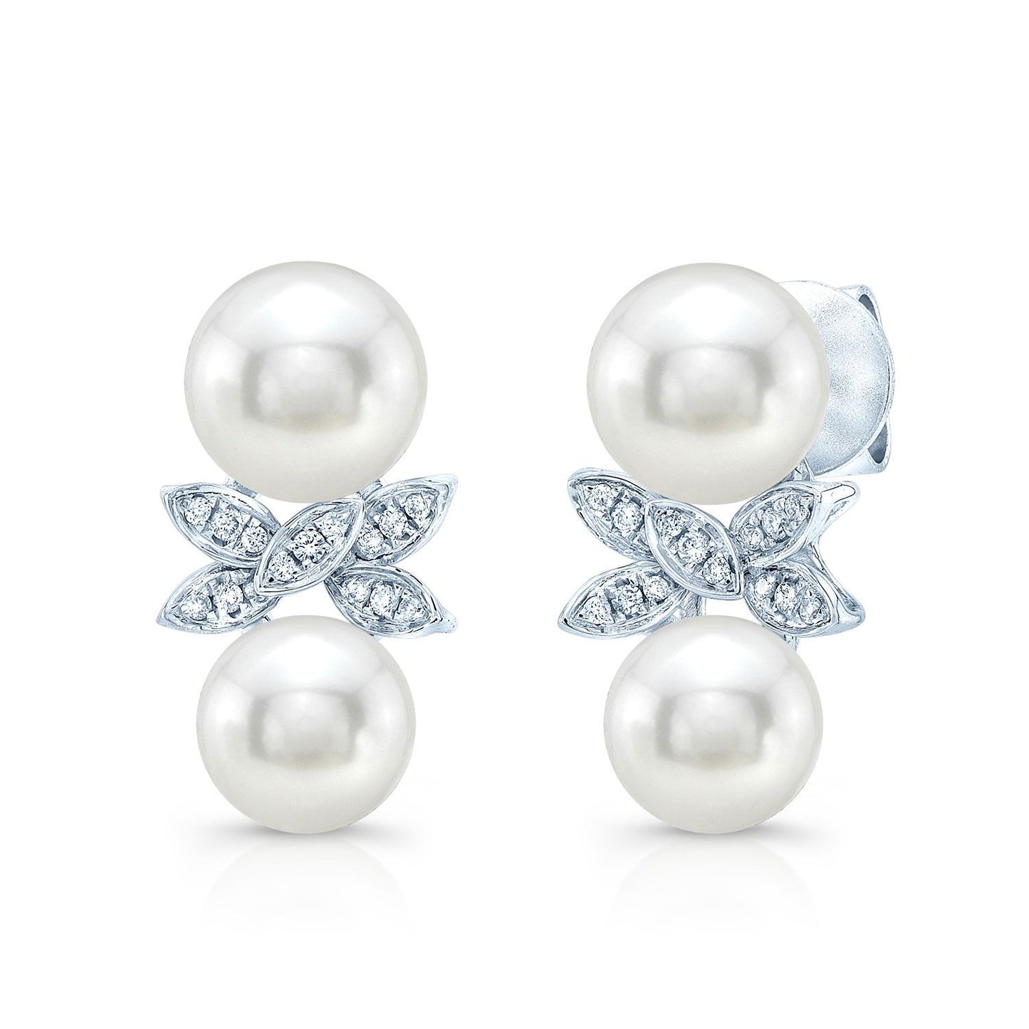 Fresh Water Pearl And Diamond Butterfly Earring In 14k White Gold