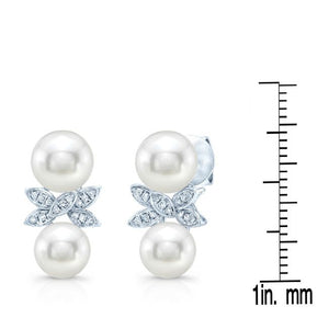 Fresh Water Pearl And Diamond Butterfly Earring in 14K White Gold – scale reference | RockHer