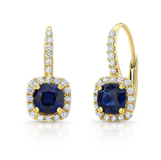 Sapphire And Diamond Earrings In 14k Yellow Gold
