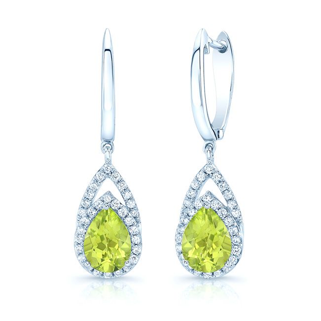 Peridot And Diamond Earrings In 14k White Gold (1/3 Ct.tw.)