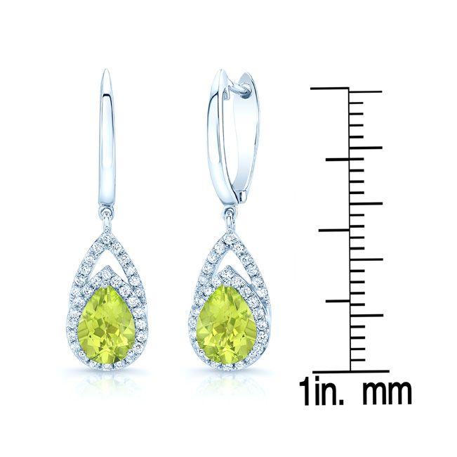 Peridot And Diamond Earrings In 14k White Gold (1/3 Ct.tw.)