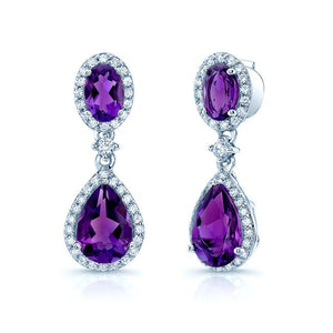 Amethyst And Diamond Pave Dangle Earrings in 14K White Gold | RockHer