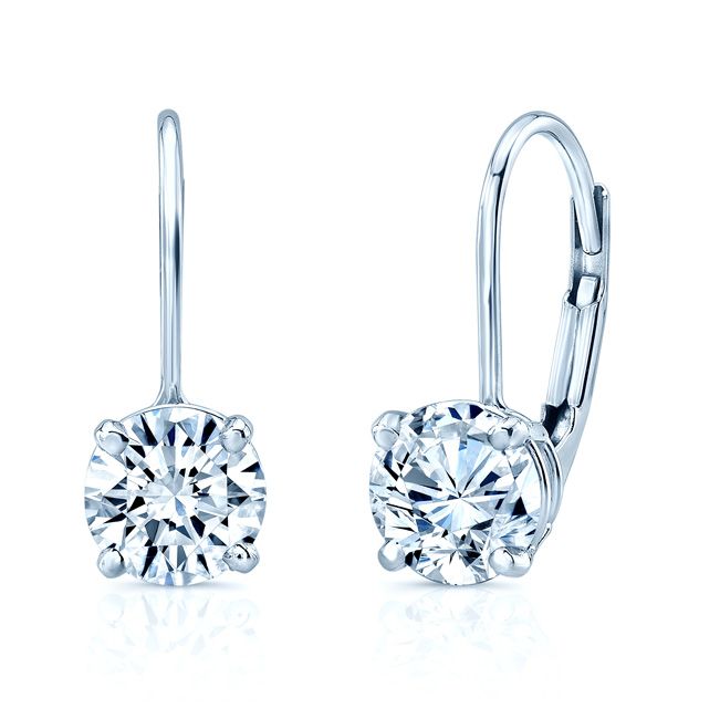 Diamond Lever Back Earrings in 14K White Gold | RockHer