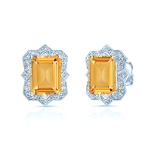Citrine Emerald Cut Stud Earrings in 14K White Gold | RockHer