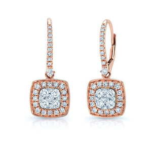 Diamond Pave Cluster Cushion Shaped Earrings In 14k Two Tone Gold (2/3 Ct.tw.) | RockHer