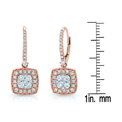 Diamond Pave Cluster Cushion Shaped Earrings In 14k Two Tone Gold (2/3 Ct.tw.)