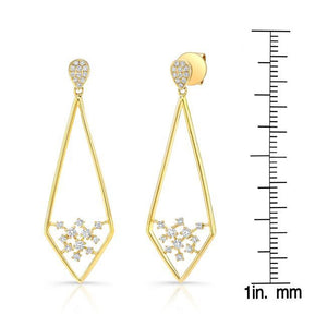 Diamond Pave Elongated Diamond Shaped Earrings in 14K Yellow Gold – scale reference | RockHer