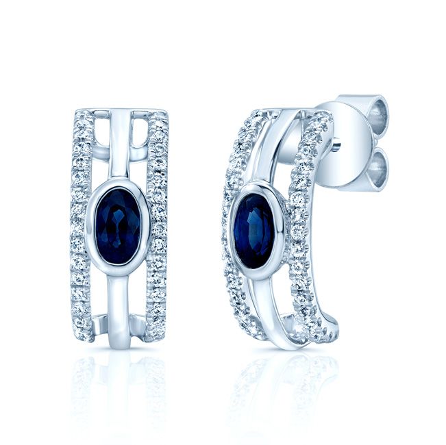 Sapphire And Diamond Open Work Earrings In 14k White Gold (1/4 Ct.tw.)