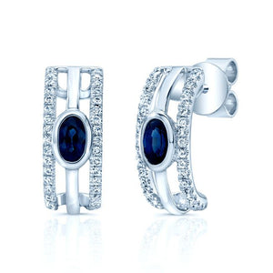 Sapphire Round Brilliant Stud Earrings in 14K White Gold | RockHer