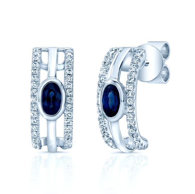 Sapphire Round Brilliant Stud Earrings in 14K White Gold | RockHer