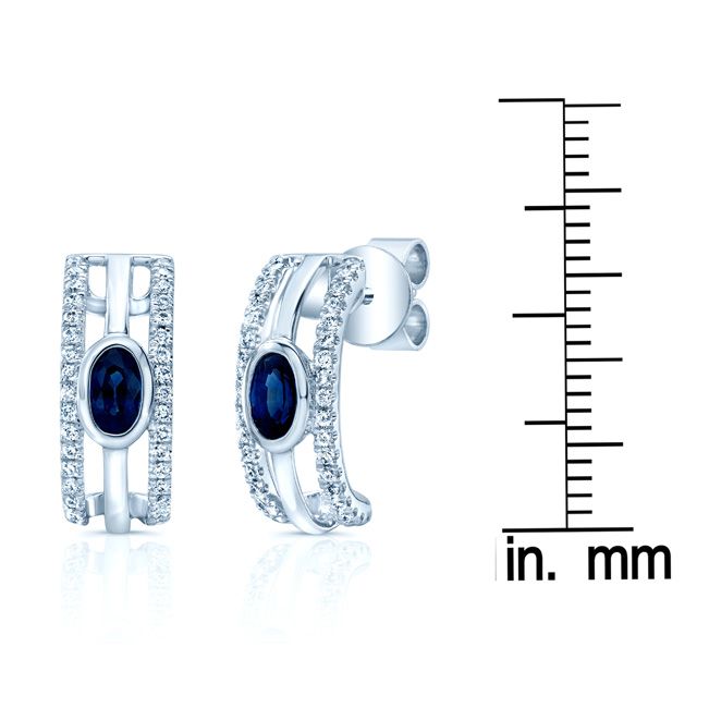 Sapphire And Diamond Open Work Earrings In 14k White Gold (1/4 Ct.tw.)