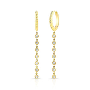 Diamond Milgrained Dangle Earring With Huggie Top in 14K Yellow Gold | RockHer