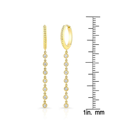 Diamond Milgrained Dangle Earring With Huggie Top In 14k Yellow Gold