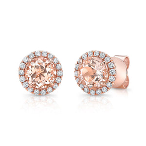 Morganite Round Brilliant Stud Earrings in 14K Rose Gold | RockHer