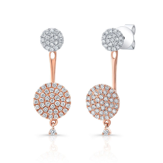Diamond Pave Disk Duo Earring In 14k Two Tone Gold
