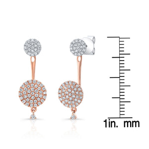 Diamond Pave Disk Duo Earring in 14K Two Tone Gold, in 14K Rose Gold – scale reference | RockHer