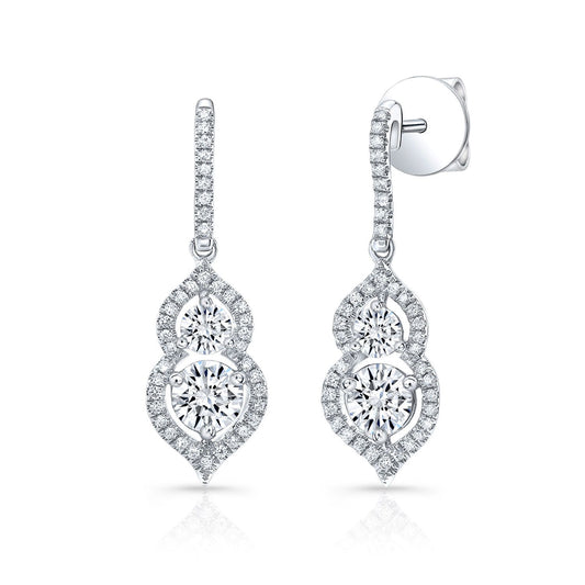 2 Stone Drop Earrings With Minaret Tips In 14k White Gold