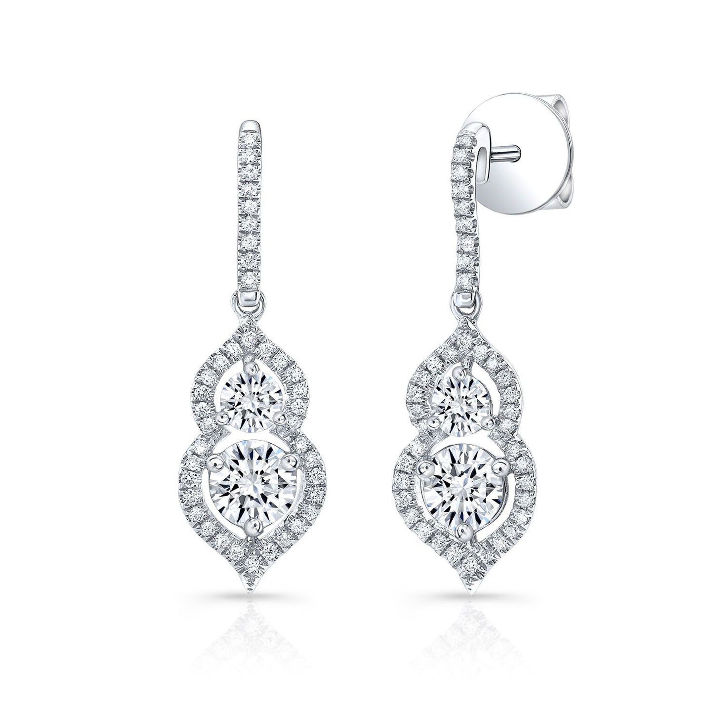 2 Stone Drop Earrings With Minaret Tips In 14k White Gold