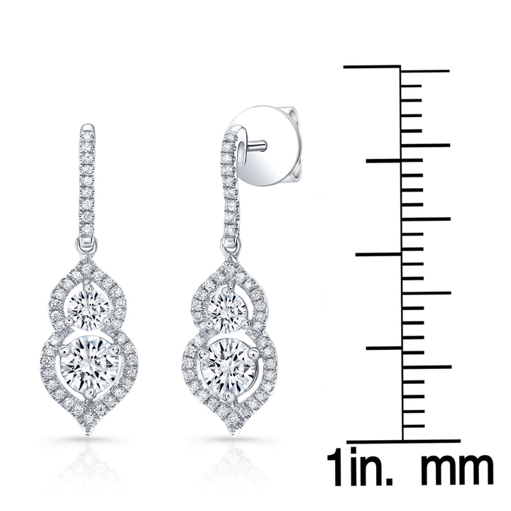 2 Stone Drop Earrings With Minaret Tips In 14k White Gold