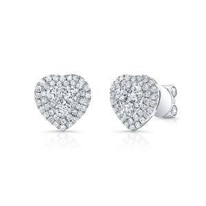 Natural Diamond Heart Shape Stud Earrings in 14K White Gold | RockHer