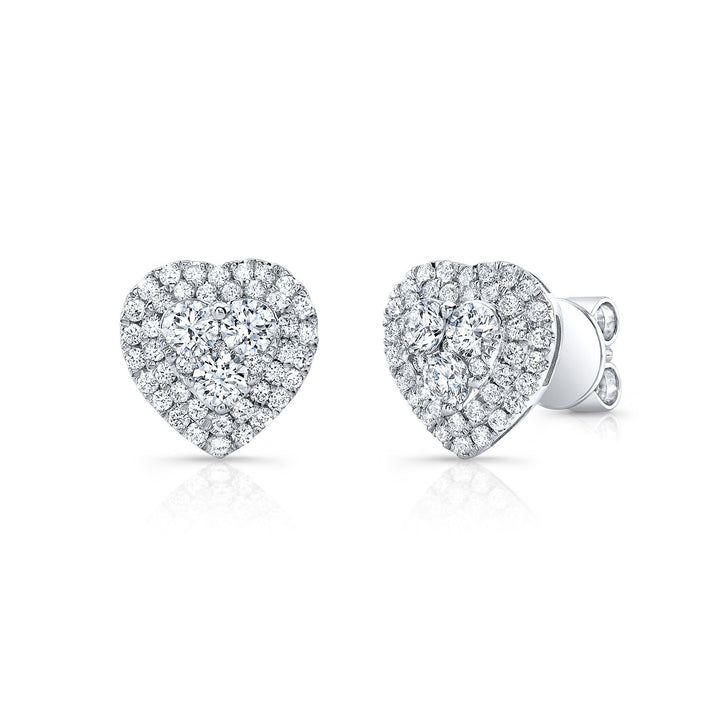 Natural Diamond Heart Shape Stud Earrings in 14K White Gold | RockHer