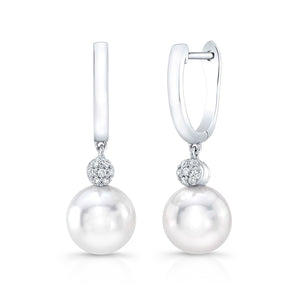 Pearl And Diamond Pave Disk Dangle Earring in 14K White Gold | RockHer