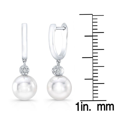 Pearl And Diamond Pave Disk Dangle Earring In 14k White Gold (8.0-8.5mm)