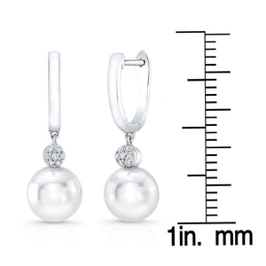 Pearl And Diamond Pave Disk Dangle Earring in 14K White Gold – scale reference | RockHer