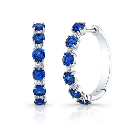 Sapphire And Diamond Alternating Prong-set Half Hoop Earring In 14k White Gold