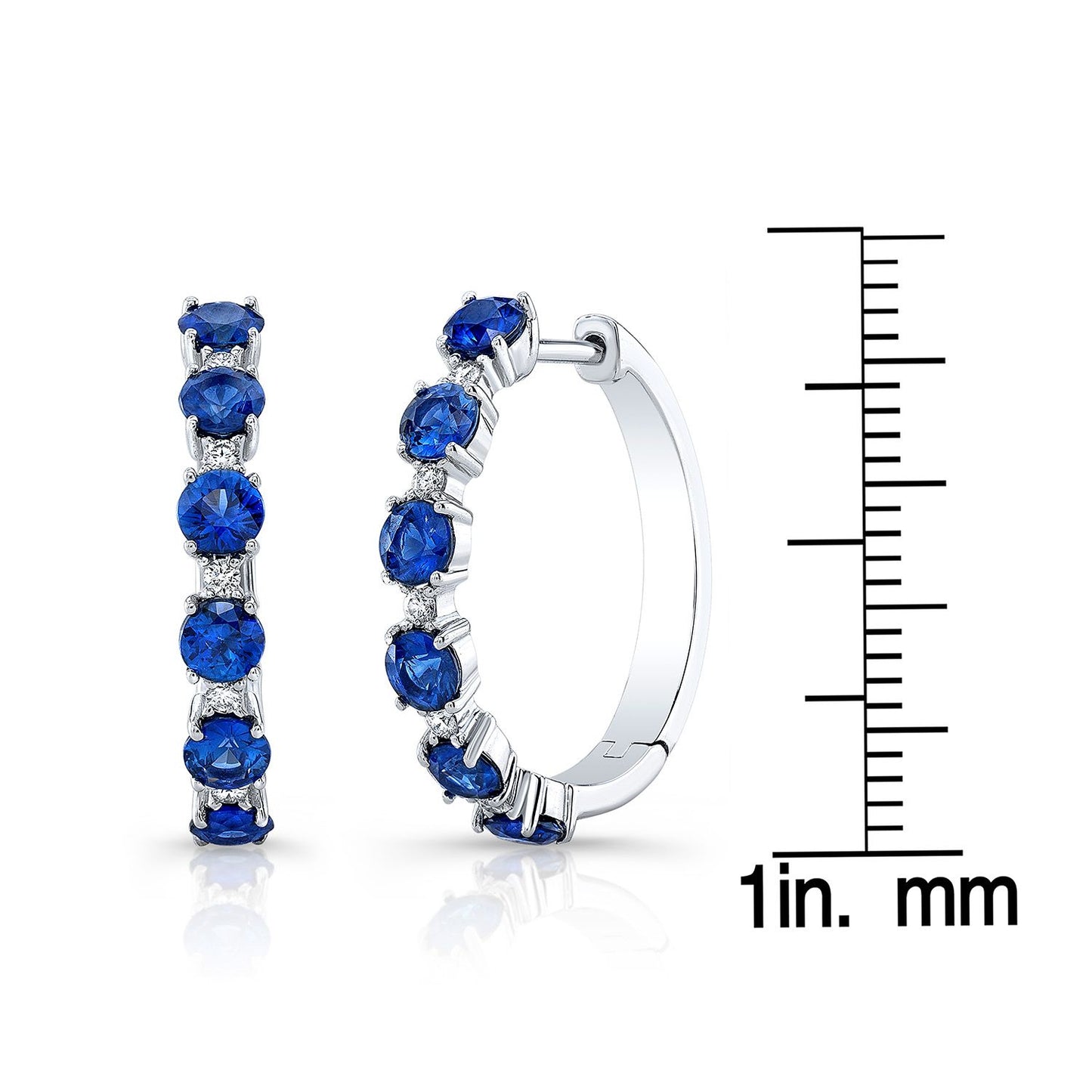 Sapphire And Diamond Alternating Prong-set Half Hoop Earring In 14k White Gold