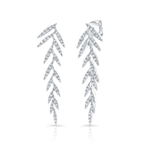 Diamond Pave Laurel Leaves Dangling Earrings in 14K White Gold | RockHer