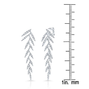 Diamond Pave Laurel Leaves Dangling Earrings in 14K White Gold – scale reference | RockHer