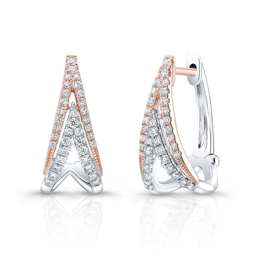 Diamond Pave Inverted Double-v Earring In 14k Rose And White Gold