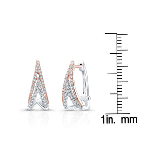 Diamond Pave Inverted Double-v Earring In 14k Rose And White Gold – scale reference | RockHer