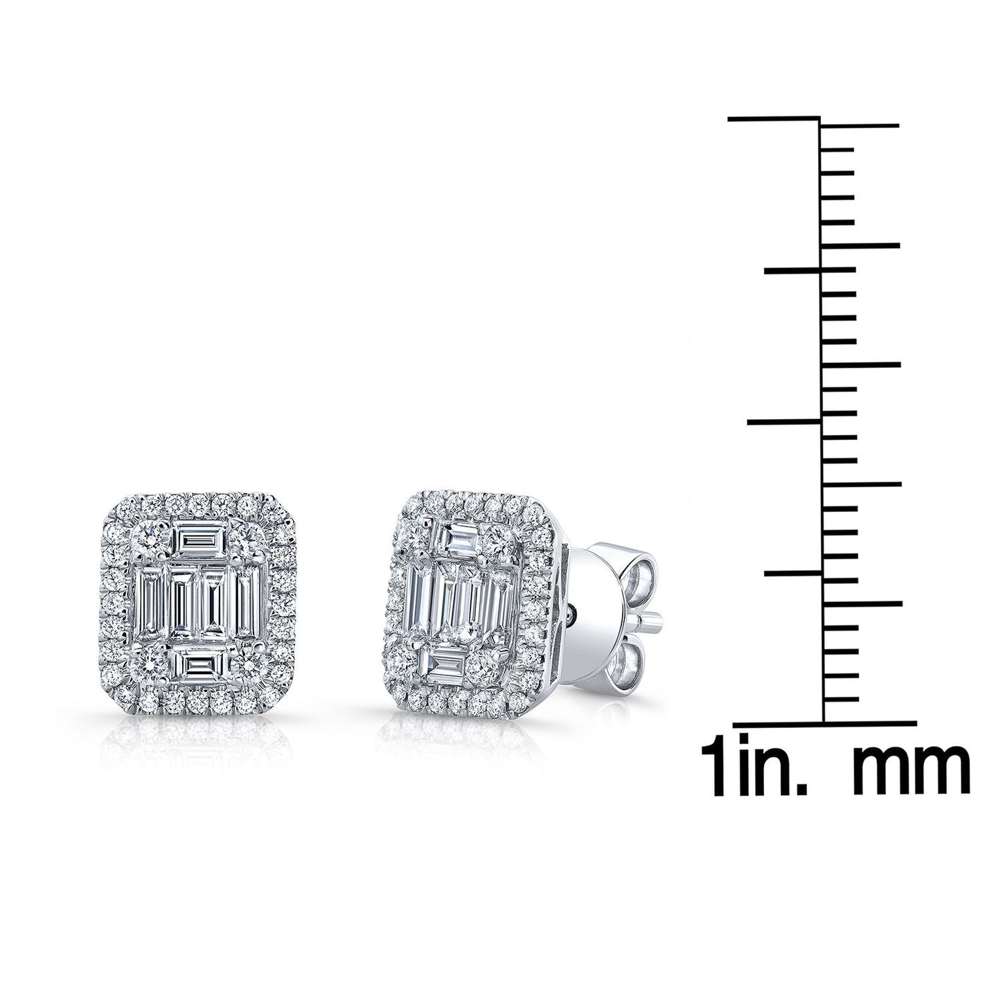 Diamond Baguette And Round Illusion Emerald-cut Halo Earrings In 14k White Gold