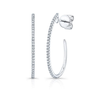 Diamond Pave J-hoop Earrings With Push Backs in 14K White Gold | RockHer