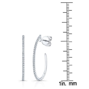 Diamond Pave J-hoop Earrings With Push Backs in 14K White Gold – scale reference | RockHer