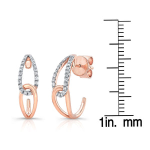 Diamond Pave And High Polish Teardrop Interlink Earrings in 14K Rose Gold – scale reference | RockHer