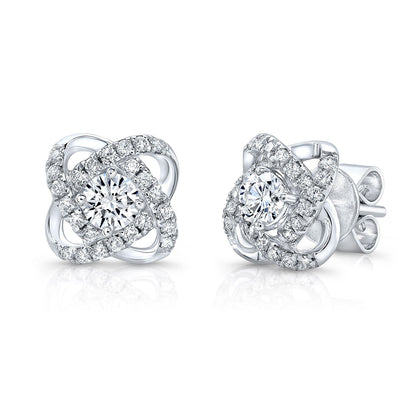 Diamond Pave Cross Knot Earrings With Round Centers In 14k White Gold