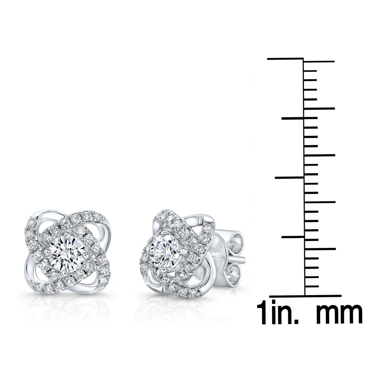 Diamond Pave Cross Knot Earrings With Round Centers In 14k White Gold