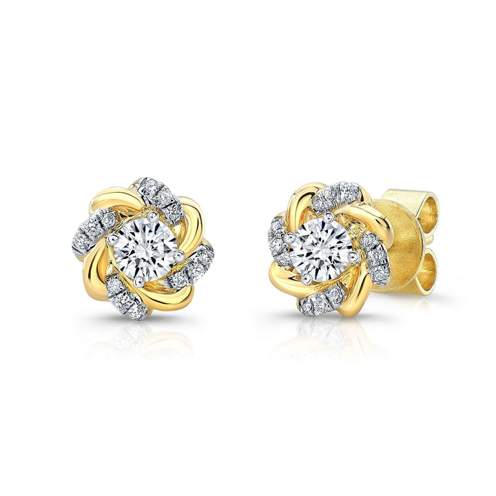 Natural Diamond Round Brilliant Stud Earrings in 14K Yellow Gold | RockHer